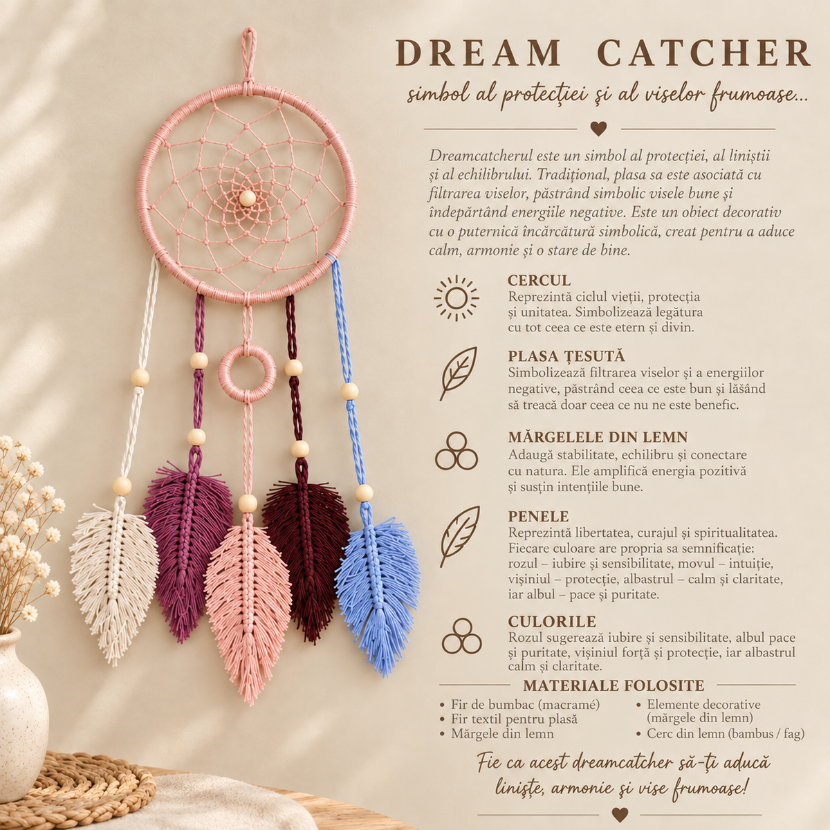 Dream Catcher Multicolor cu Pene