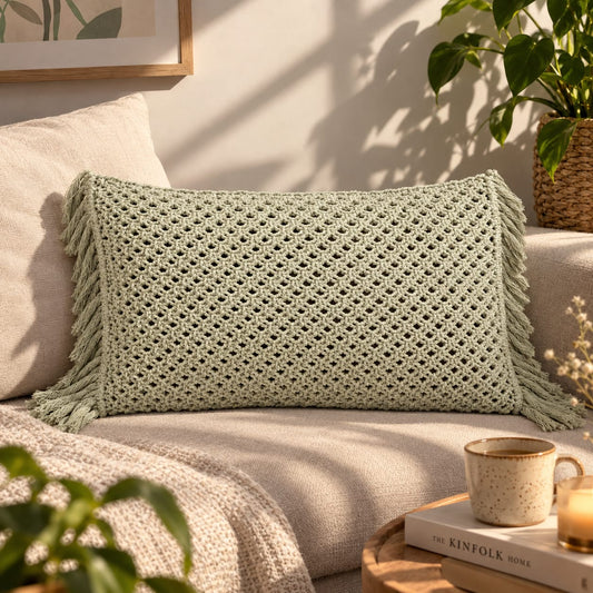Pernă decorativă lungă macramé
