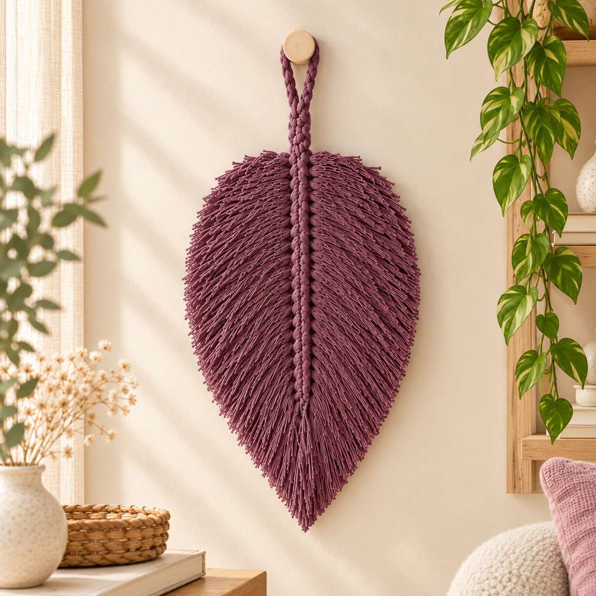 Frunza decorativa macrame mov inchis